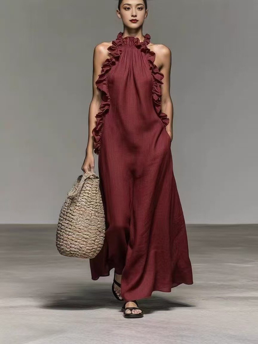 The Resort Edit — Summer Halter Neck Ruffled Sleeveless Dress | Regal Wear