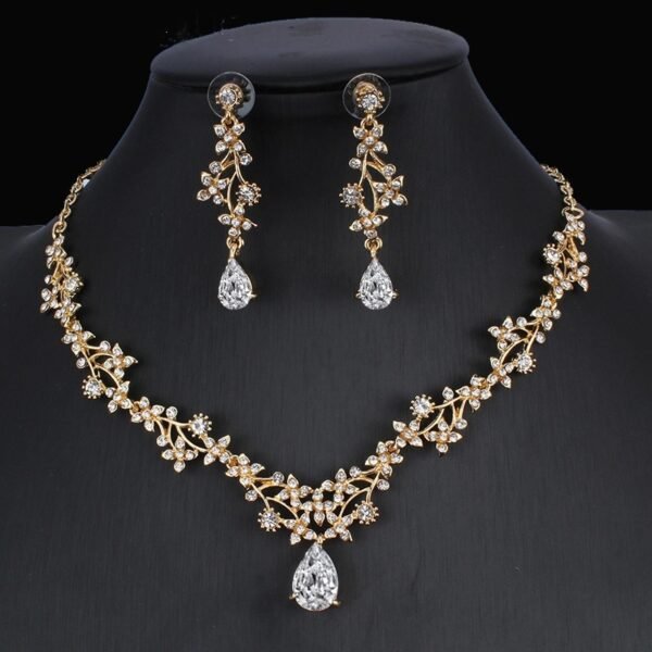 Golden Zircon Jewelry Set Bridal Necklace Earrings Wedding Two-piece Set | Regal Wear