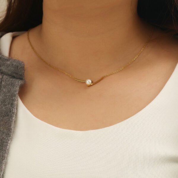 Stainless Steel Necklace Pearl Gold Pendant | Regal Wear