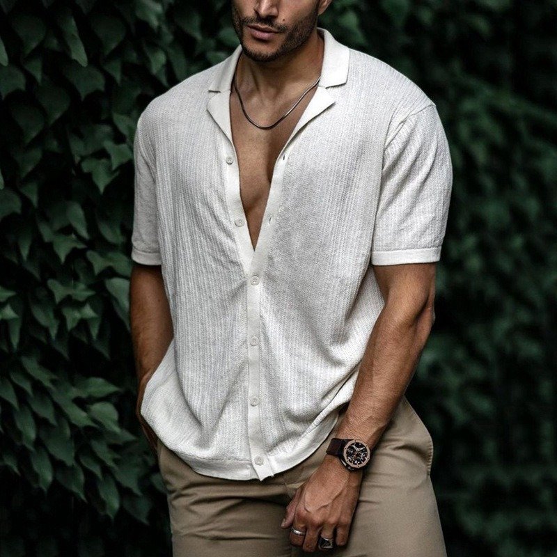 Men's Edit — Men's Off-White Textured Knit Shirt | Summer Knitwear