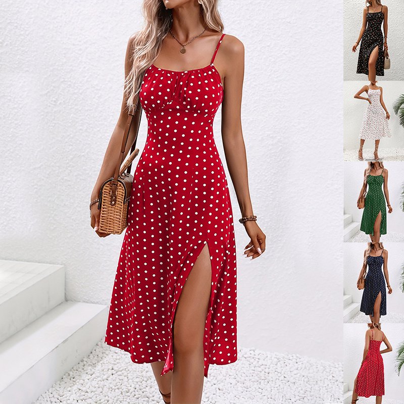 Women's New Polka Dot Print Dress Summer Split Long Dresses for Clothing | Regal Wear