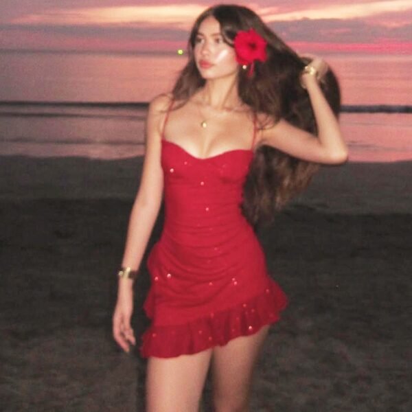 The Resort Edit — Womens Ruffled Sequin Camisole Dress