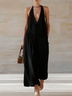 The Resort Edit — Black Linen Halter Two Piece Set | Regal Wear Luxury