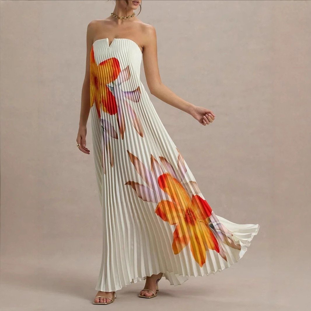 The Resort Edit — Pleated Maxi Dress Off-the-shoulder | Regal Wear