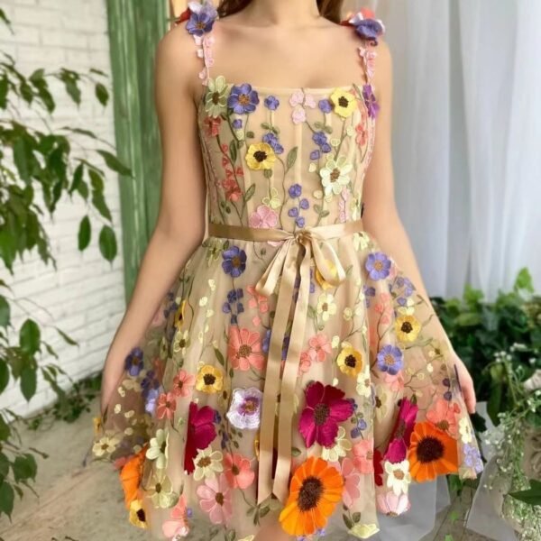 The Resort Edit — 3D Flower Embroidery Mini Dress | Regal Wear Couture