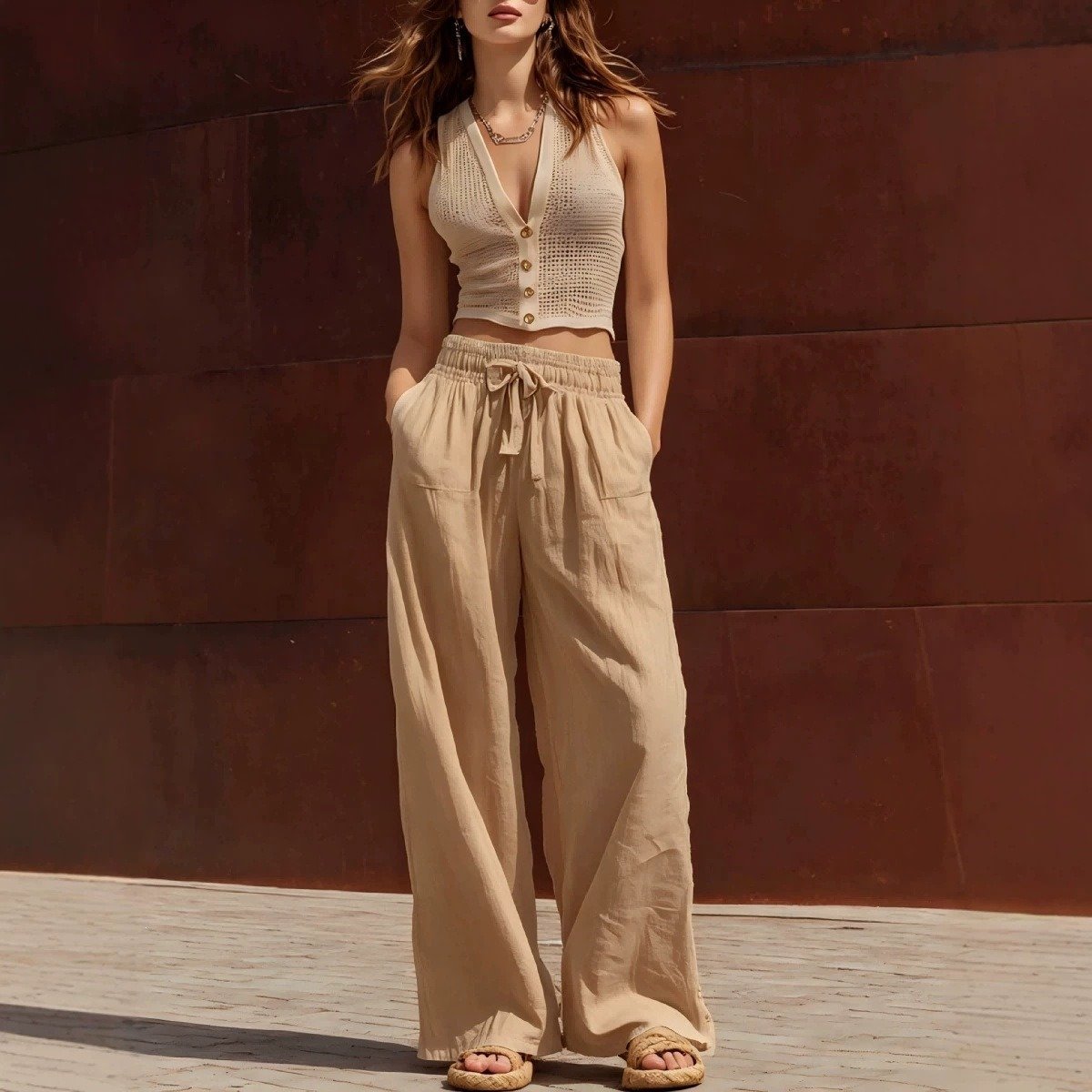 The Resort Edit — Beige Knit Halter Co-ord Set | Regal Wear Resort Luxury