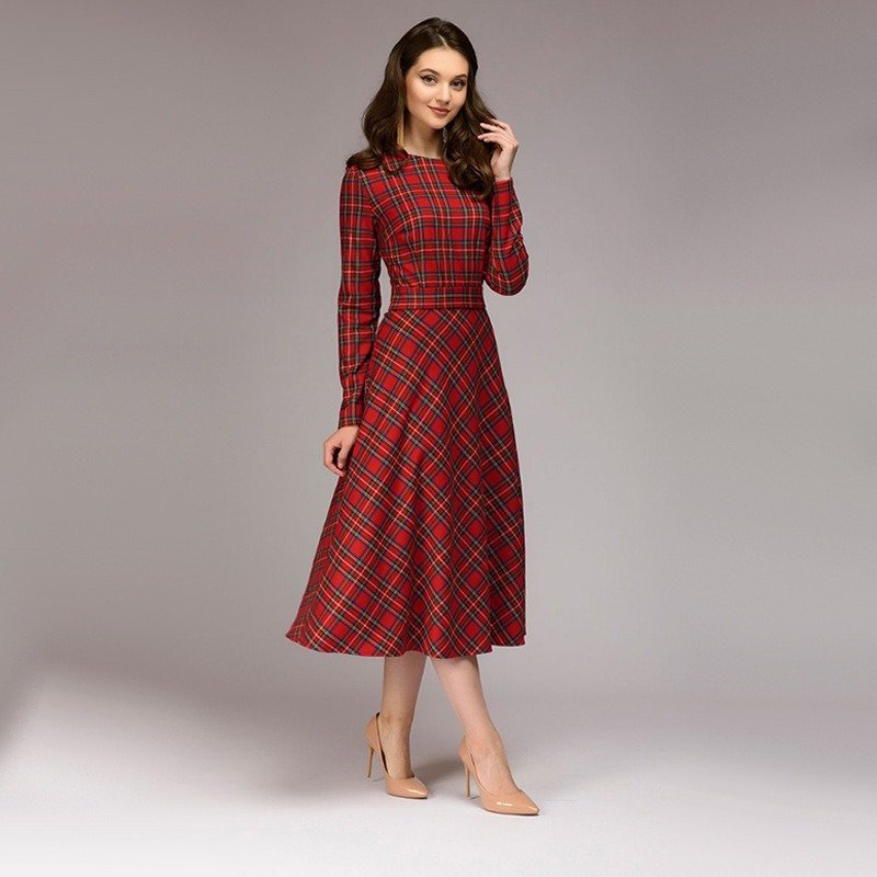 The Resort Edit — Plaid Elegant Midi Dress | Regal Wear Heritage Luxury