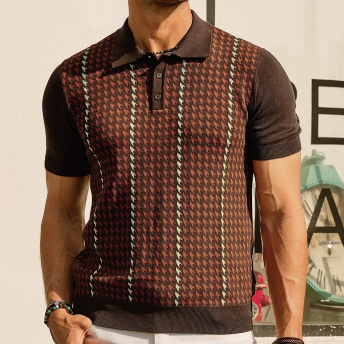 Men's Edit — Houndstooth Jacquard Summer High-end Tencel Knitwear Top