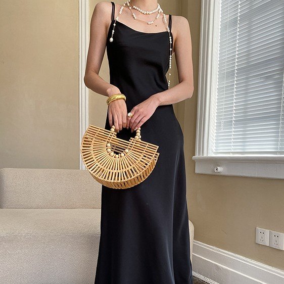 The Resort Edit — Strapless Satin Maxi Dress Black | Regal Wear