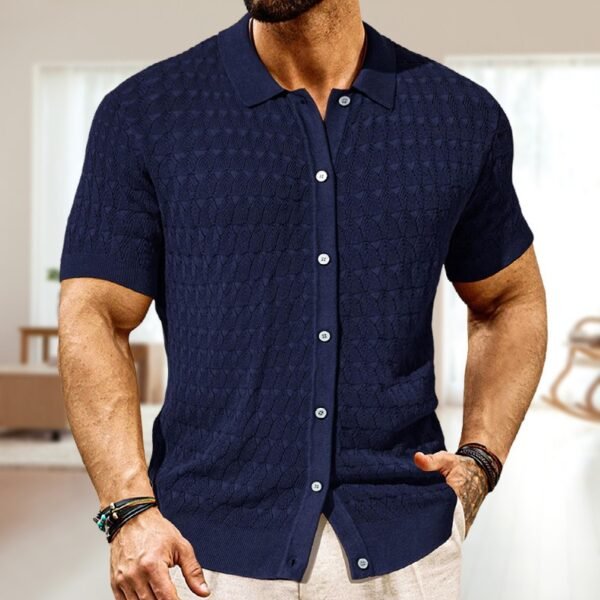 Men's Edit — Men's Navy Textured Knit Polo Shirt | Summer Knitwear