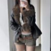 Women's Faux Leather Jacket with Faux Fur Collar - view 3
