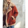 Women's Faux Suede Aviator Jacket with Fleece Lining - view 1