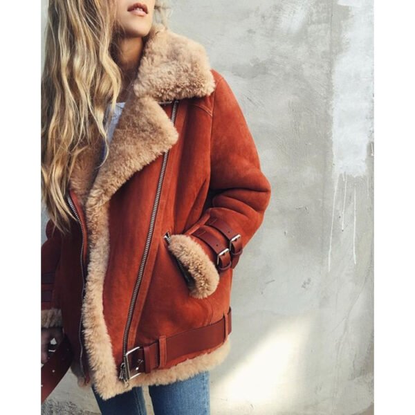 Women's Faux Suede Aviator Jacket with Fleece Lining