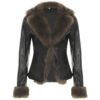Women's Faux Leather Jacket with Faux Fur Collar - view 2